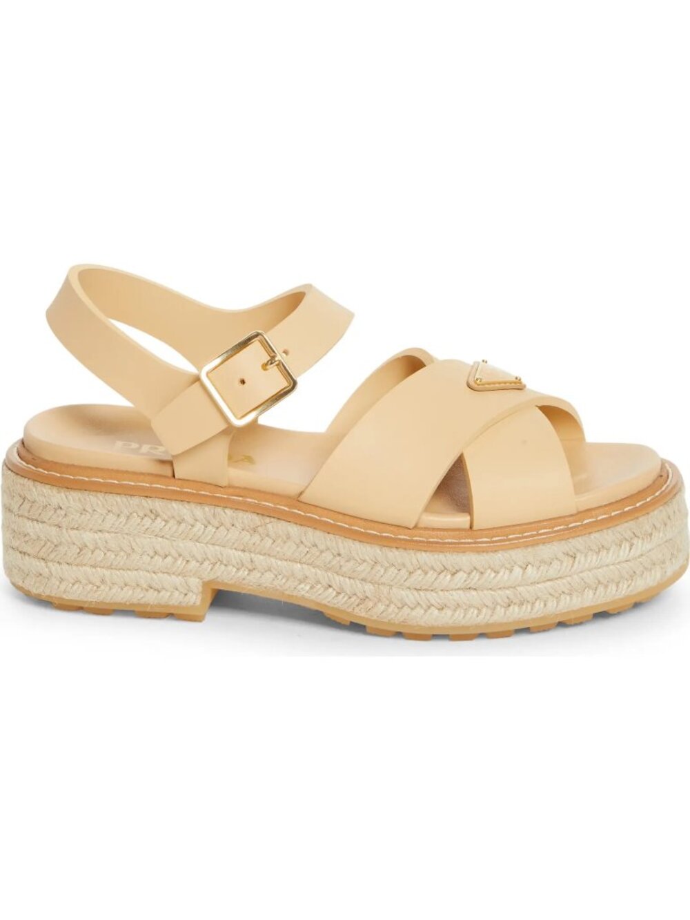 PRADA Triangle Logo Stride Flow Crisscross Platform Espadrille Sandals - Picture 2 of 16